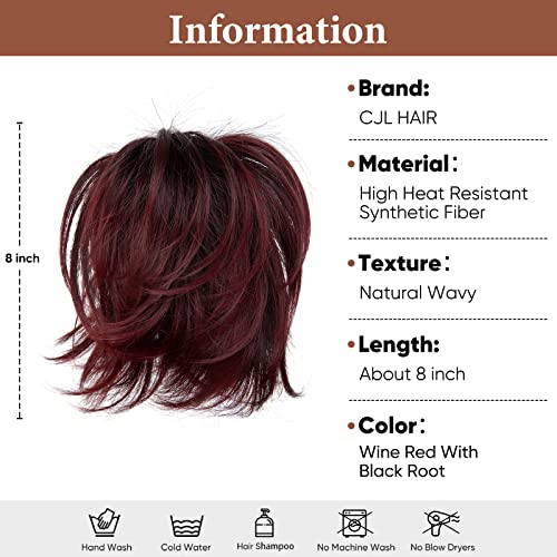 CJL HAIR Claw Clip Short Ponytail Hair Extensions DIY Bendable Metals Messy Bun Hair Piece for Wonen Straight Synthetic Fake Hairpieces Wine Red with Black Root - Image 2