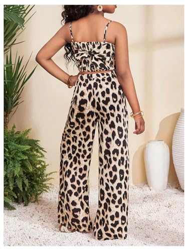 Image of Floerns Girl's 2 Piece Outfit Hawaiian Tropical Crop Cami Tops and Boho Pants Set
