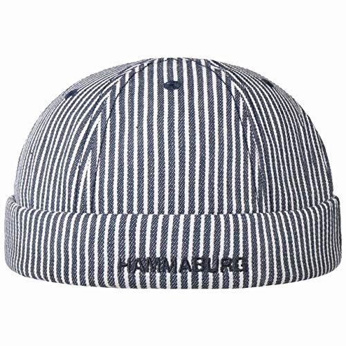 HAMMABURG Bonnet Docker Stripes Cotton Homme - Made in The EU Casquette Style avec Revers, Bonnets Printemps-été - Taille Unique Bleu foncé Cover