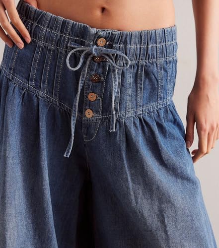 loveimgs Women Y2k Pleated Baggy Jeans Elastic Waist Wide Leg Denim Pants Palazzo Cargo Barrel Jeans Drawstring4