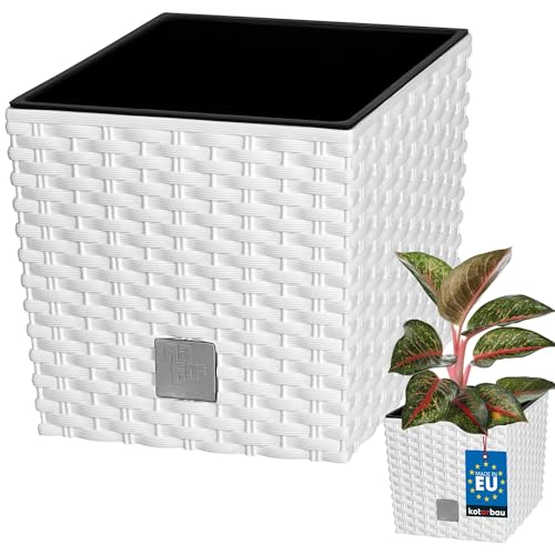 KOTARBAU® - Vaso da fiori, coprivaso con vaso interno, per coltivare le piante, 200 mm, bianco