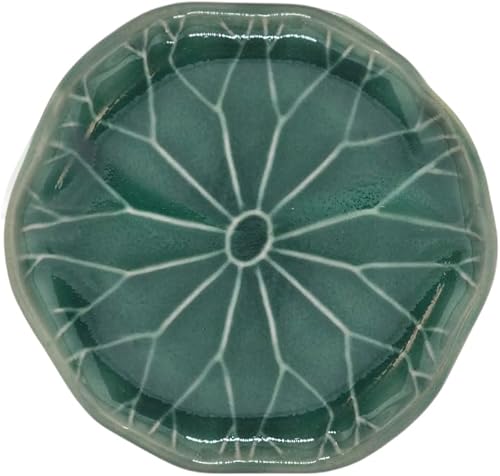 Miniatura 6 de BestySuperStore Bandeja pequeña en forma de hoja de loto verde oscuro de 4 pulgadas, hecho a mano, plato decorativo de porcelana de cerámica,
