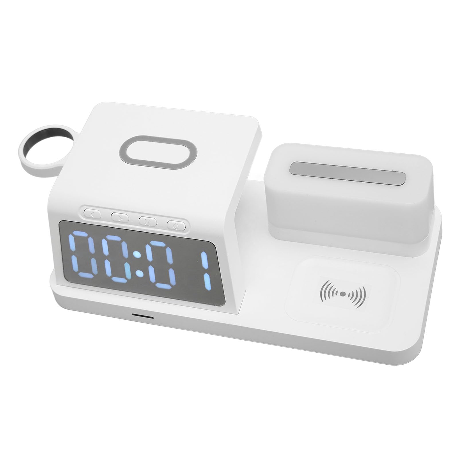 Cargador Inalámbrico con Pantalla de Reloj LED, Brillo Ajustable, Luz Nocturna para Auriculares, Reloj de Teléfono, Estación de Carga Rápida USB C de 15W (White)