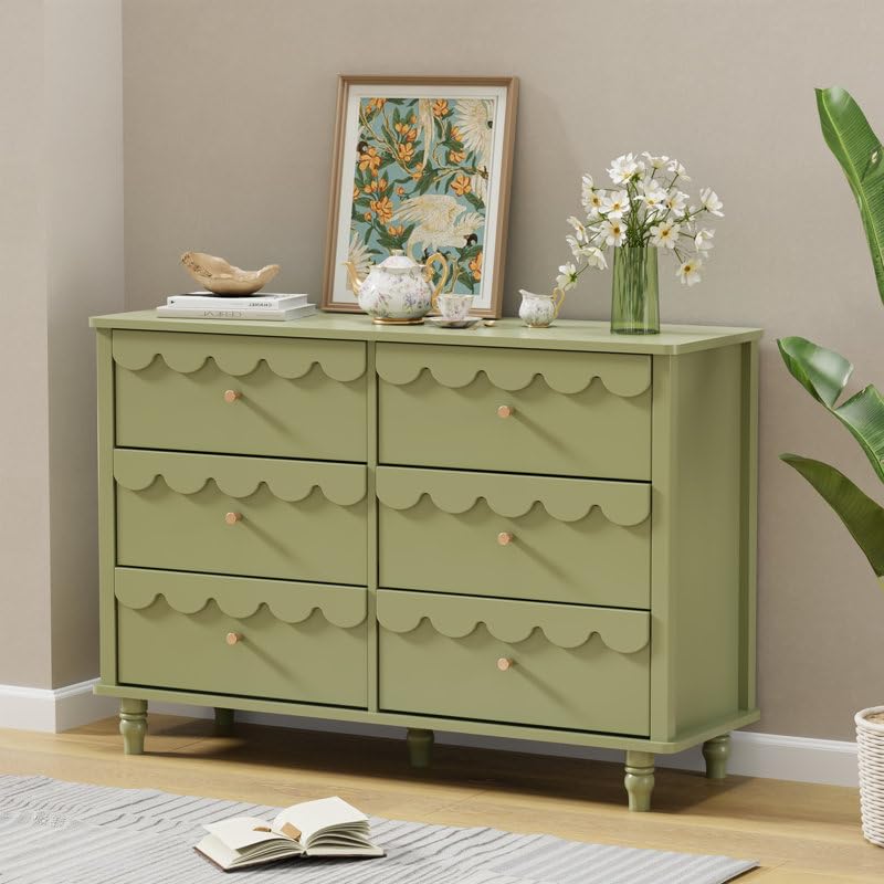 TBIC Elegant Versatile 6 Drawer 43.1" W Laced Dresser (Green)