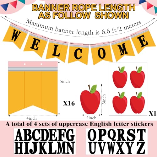 Image of Mooliwe Classroom Decor DIY Banner, Welcome Back to School Party Supply Custom Hanging Bunting Garland Kit with Letters for First Day of School Ambience Celebration Decoration(Yellow,Pencil)