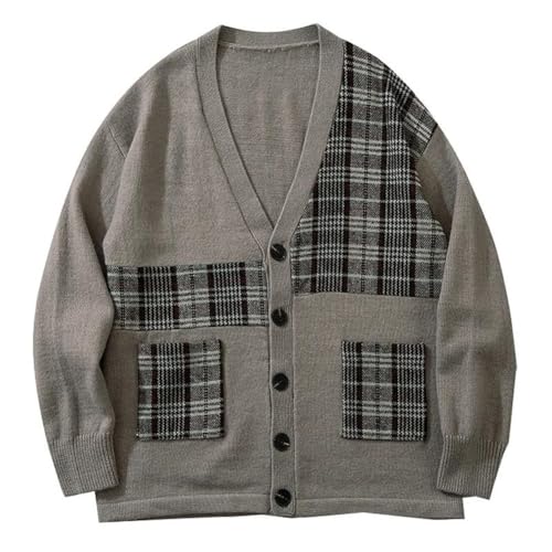 Mens Patchwork Pocket Sweater College Style Oversized Cardigan Harajuku Vintage Street Jumper2