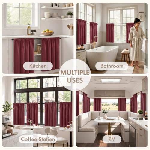 Image of MIULEE Set of 4 Burgundy Red 45 Inch Short Blackout Kitchen Window Curtains | Bedroom Drapes, Light Blocking Privacy Curtains for Small Windows, Bathroom, RV /Motorhome, Laundry, Top&Bottom Rod Pocket