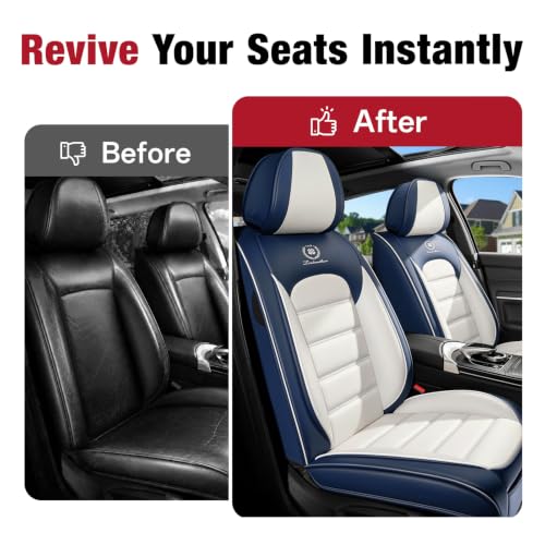 Image of Leather Front Seat Covers for Toyota Camry 2015-2026, Blue-White