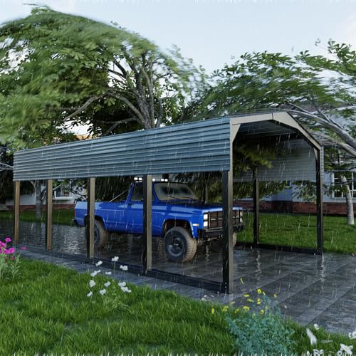 Image of Metal Carport 12x20ft Heavy-Duty | Military-Grade Reinforced Garage Kits with Steel Roof & Hurricane | 100lbs /Sq.Ft Snow /RV /Camper /Truck /Pickup Shelter