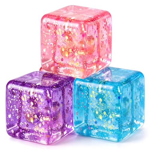 3 Pack Glitter Cube Vase Fillers, Colorful Decorative Cube Figures Vase Fillers for Adults, Glitter Decor Accents for Office Home or Desk