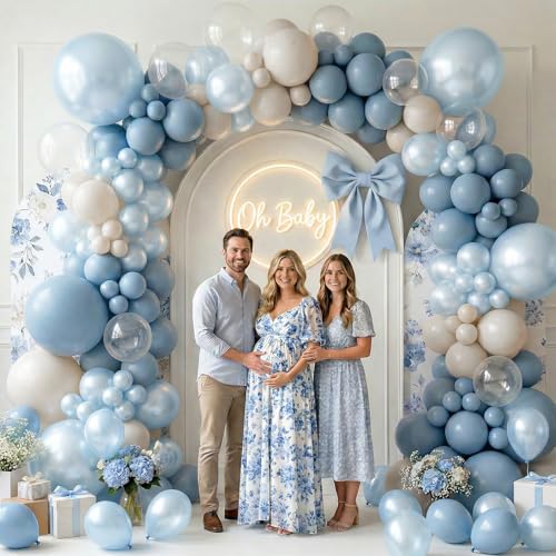 Image of Dusty Blue Balloons, Winter Wonderland Boho Wedding Birthday Party Balloons