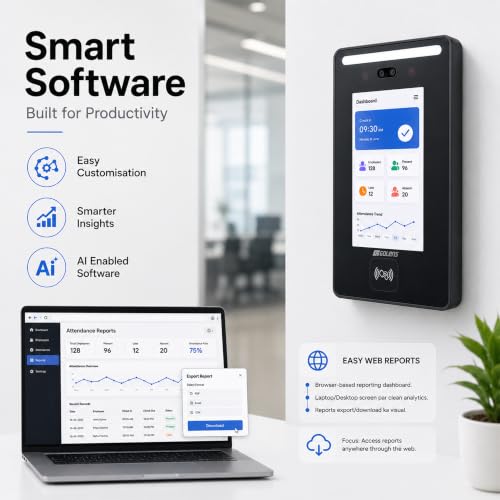 Image of Golens Attendance Machine [NEW Launch] - Face, RFID Card & Password, Remote | Mobile App | Touch, Wi-Fi, Cloud TCP /IP, Web Socket & USB | Backup Battery | Office & Corporate Use | AM-02E