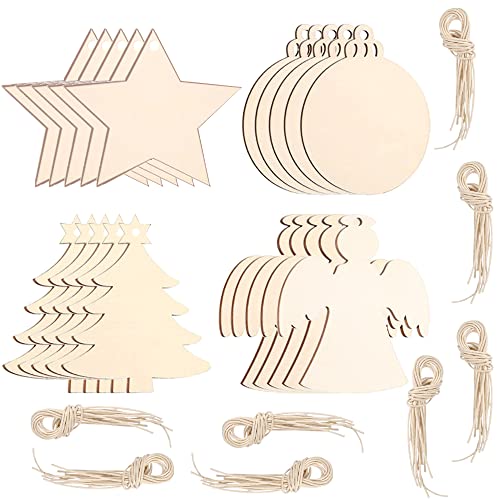 80 Stück Holz Weihnachtsanhänger Holzanhänger Weihnachten Anhänger Holzanhänger Basteln Holz Weihnachtsbaum Anhänger Weihnachtsdeko Weihnachtsschmuck mit Schnur Weihnachtsbasteln (A) Cover