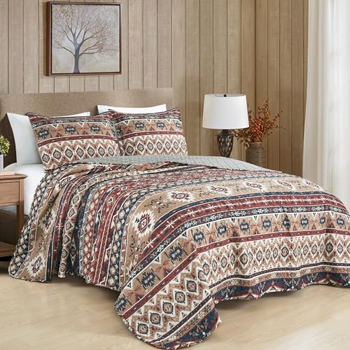 Chezmoi Collection Flint 3-Piece Southwestern Rustic Quilt Set King -