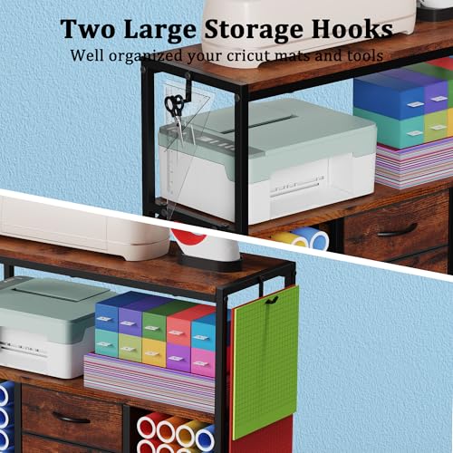 Image of 48 Vinyl Roll Holders for Cricut Cart, 32 inchW Large Craft Cart with 3 Fabric Drawer, Craft Organization and Storage Compatible with Cricut Maker Machine, Crafting Table Workstation, Vintage