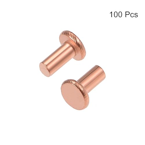 Miniatura 57 de uxcell 100 remaches sólidos de cobre, 3/32 x 13/64 pulgadas, remaches metálicos de cabeza plana para aplicaciones eléctricas, suministros de trabajo