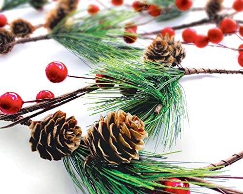 OLYPHAN Weihnachtsgirlande mit roten Beeren, Tischdekoration, Weihnachts-Kamin-Dekoration, Geländer für Winterferien, künstliche Burgunderbeeren für den Innen- und Außenbereich, 182 cm lang Cover