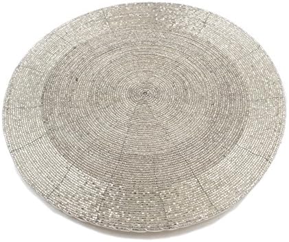 West5Products Round Glass Beaded Silver Coasters x4