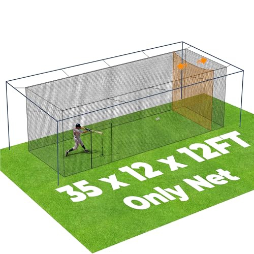 Sturdum Batting Cage Net, 35x12x12Ft Baseball & Softball Hitting cage Netting, 2-in-1 Baseball Cage Net System with Movable Inner Net for Solo or Team Training, for Backyard Field Outdoor Indoor