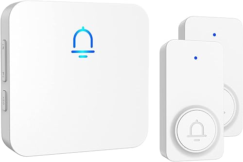 SECRUI Timbre inalámbrico con 2 botones, instalación sin complicaciones, rango de 1000 pies, volumen ajustable, diseño impermeable, 32 melodías,