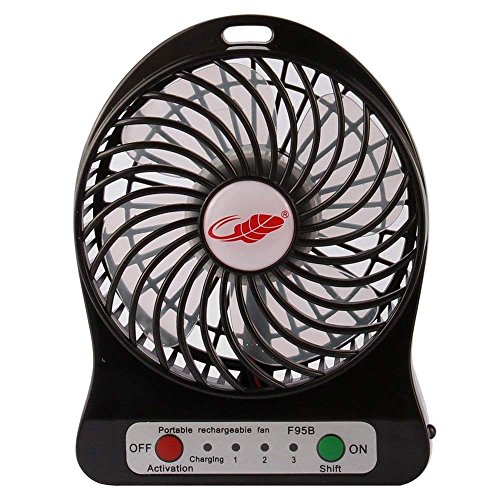GONGTIAN USB Mini Fan, TM Portable 4 Inch USB Fan Powered by Rechargeable Battery with 3-Level Speed for Outdoor Like Camping Hiking (Black)