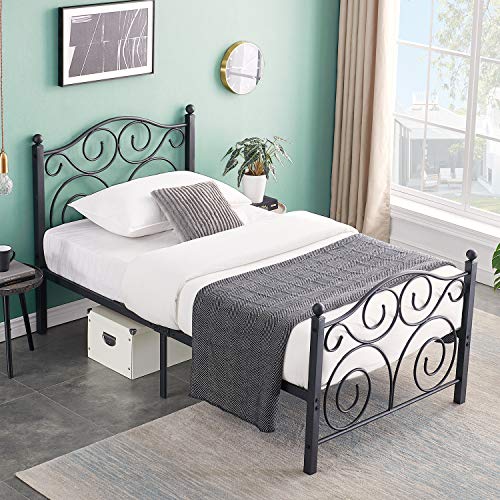 Vecelo Metal Twin Size Bed Frame With Headboard And Footboard, Iron Mattress Foundation No Box Spring Needed, Heavy Duty/Easy Set Up #TOP4