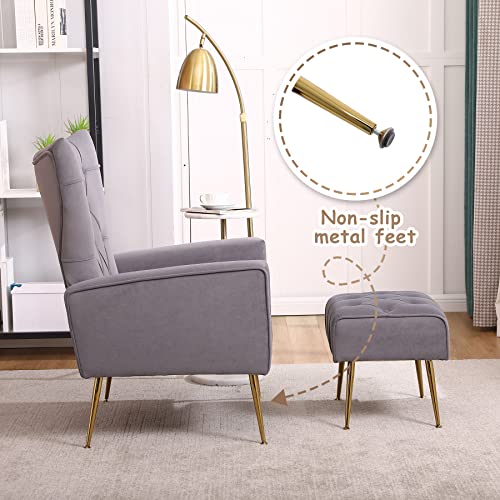 Sillón con otomana terciopelo gris miniatura 2