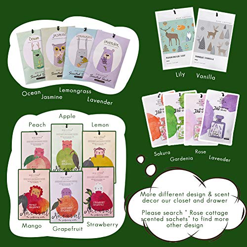 12Packs Lavender Closet Air Freshener Deodorizer Scented Sachets Bags for Drawer and Closet 16 Scents Optional-ROSE COTTAGE