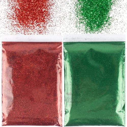 BETESSIN 100g Pupurina Verde y Rojo, Purpurina DIY, Glitter para Manualidad, Brillantina para Navidad Cuerpo Cara Uñas Pinturas Decoración