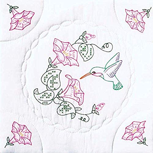 Jack Dempsey Needle Art 732293 Interlocking Hummingbird Quilt Blocks, 6 Quilt Blocks, 18-Inch-by-18-Inch, White