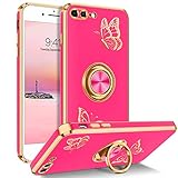BENTOBEN for iPhone 8 Plus Case, Phone Case iPhone 7 Plus, Slim Fit Butterfly Design Kickstand Ring Holder Shockproof Protection Soft TPU Bumper Drop Protective Girls Women Boys Men Cover, Hot Pink