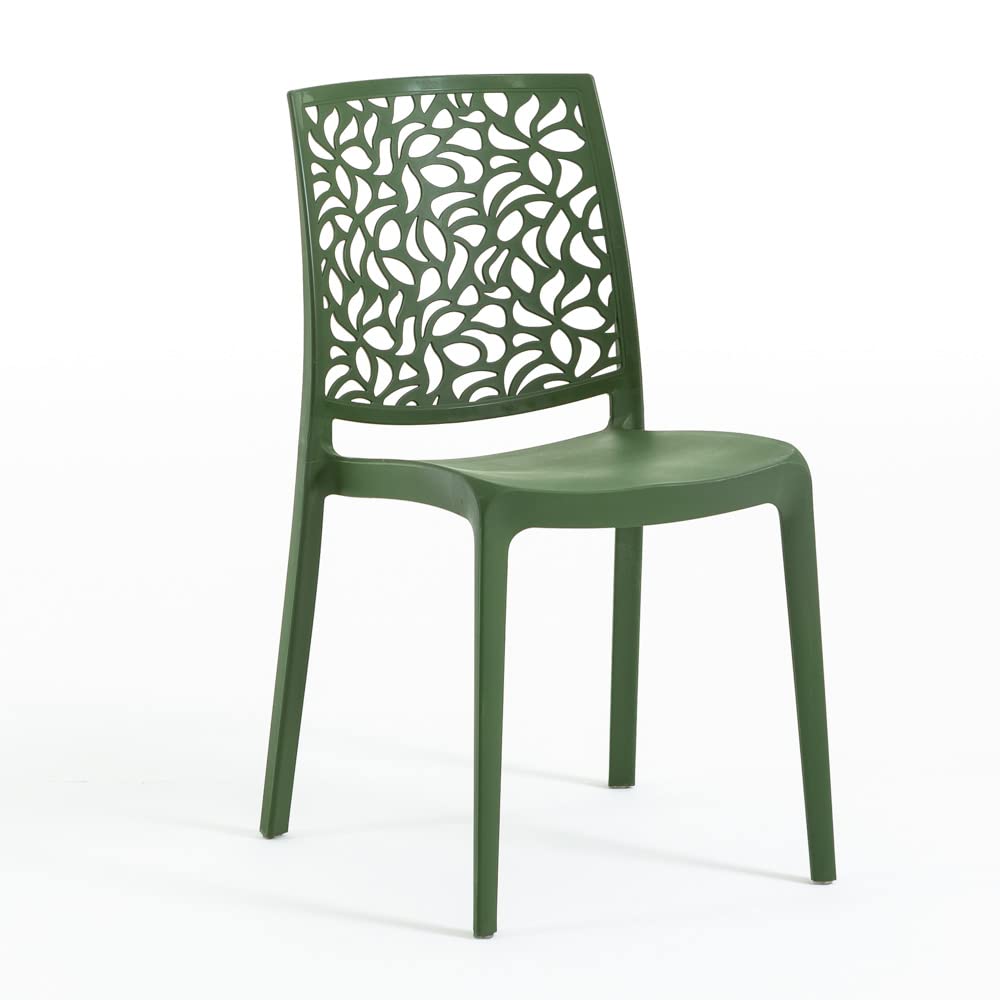 Sillas de resina moderna apilables de polipropileno con fibra de vidrio, para interior, cocina o comedor, exterior y jardín, sillas de restaurante y contract - Anna (6 Sillas, Verde oliva)