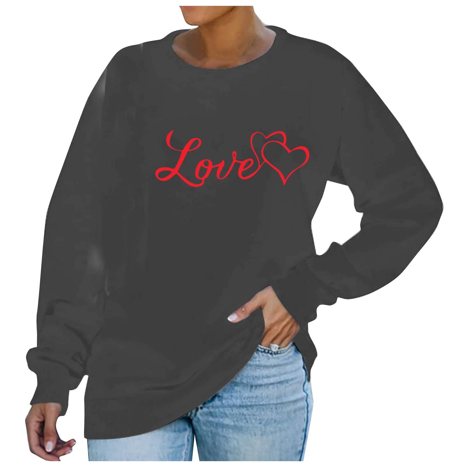 Valentines Day Sweatshirt Women Love Heart Shirts Valentine Pullover Long Sleeve Tops Loose Fashion 2023 Shirts