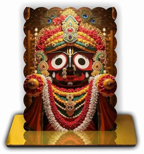 Image of Spiritual Jagannath Photo Frame with Golden Acrylic Base | Premium, Religious Decor for Home Temple and Office, 4.7x5.5 Inches, P-164
