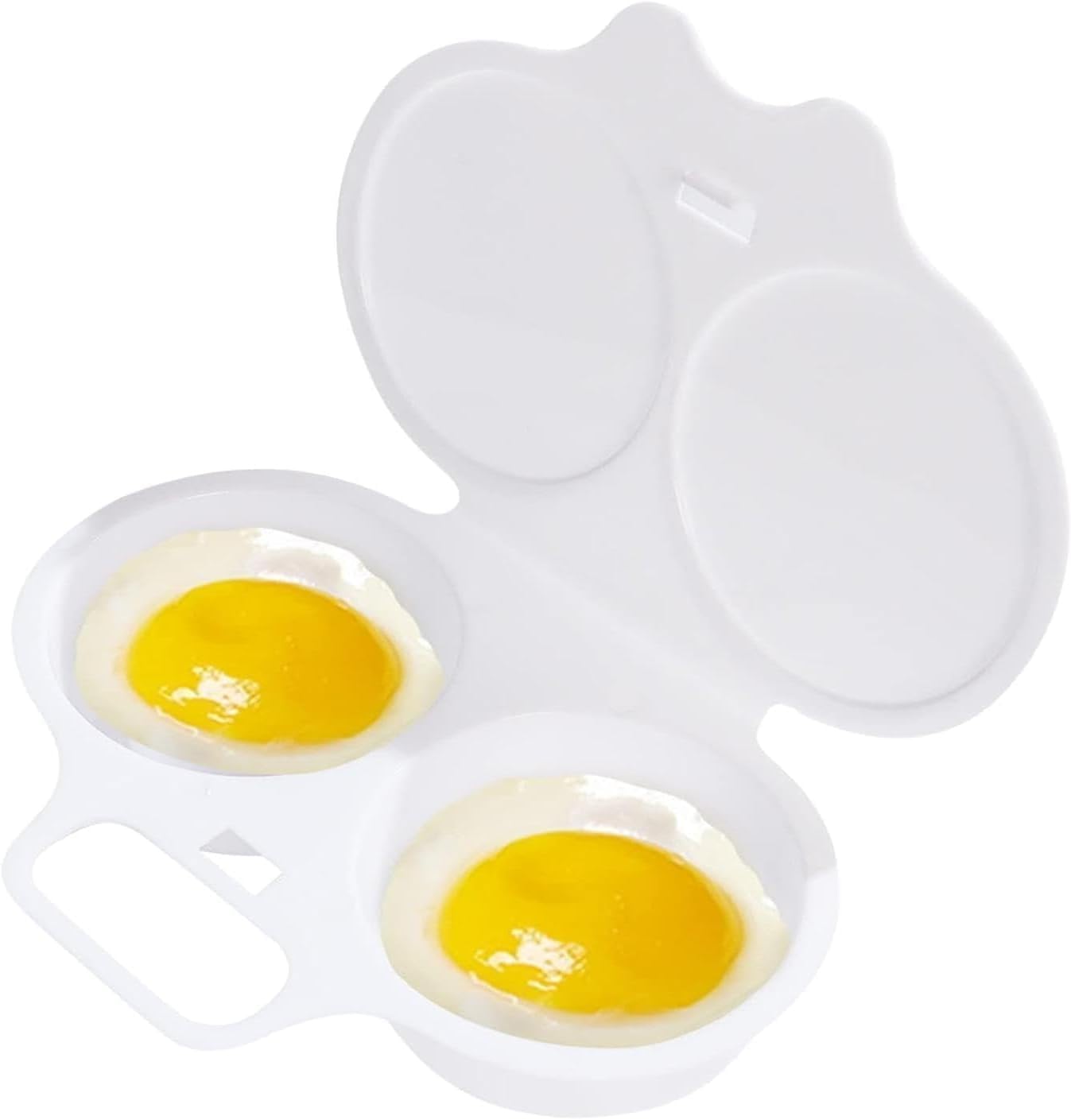 White Egg Poacher, Microwave Egg Boiler Poacher, 2 Cavity Nonstick Poached Egg Maker With Lid, Egg Poacher Microwave Egg Cooker