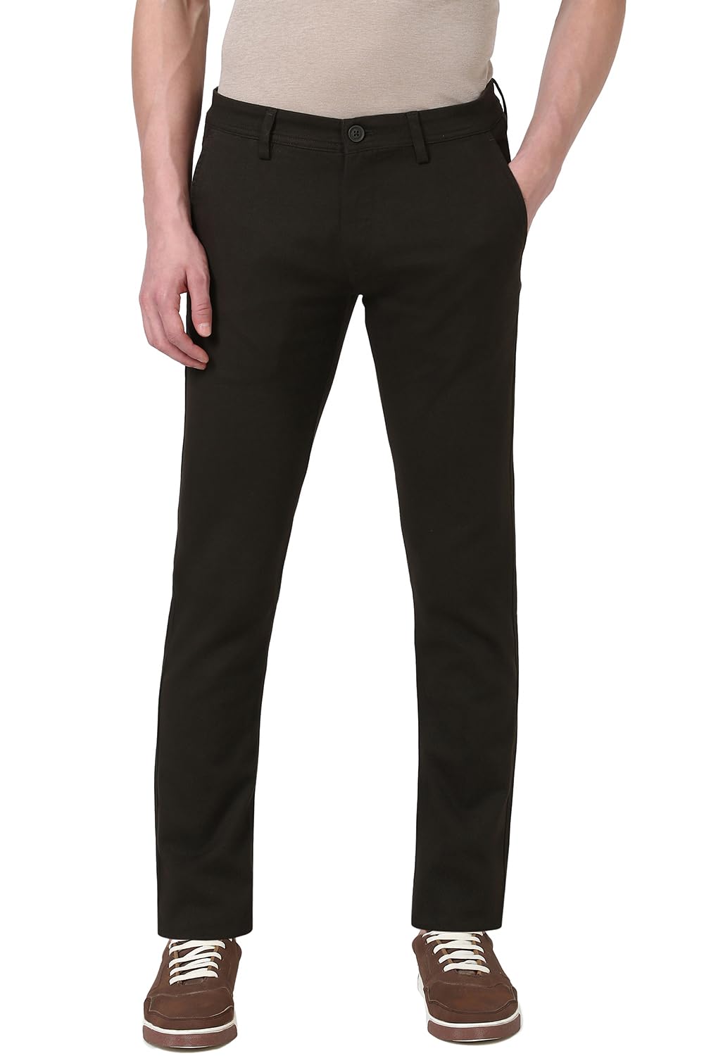 Men's Straight Fit Mid Rise Everyday Chino Casual Trouser with Dobby Weave-image-4