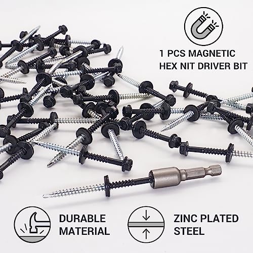 SKIR'CO (50 pcs) Painted Roofing Screws 4.8 x 70 mm, Hex Head, Self-Drilling Screws with EPDM Washers (Anthracite Grey, RAL 7016) - Image 3