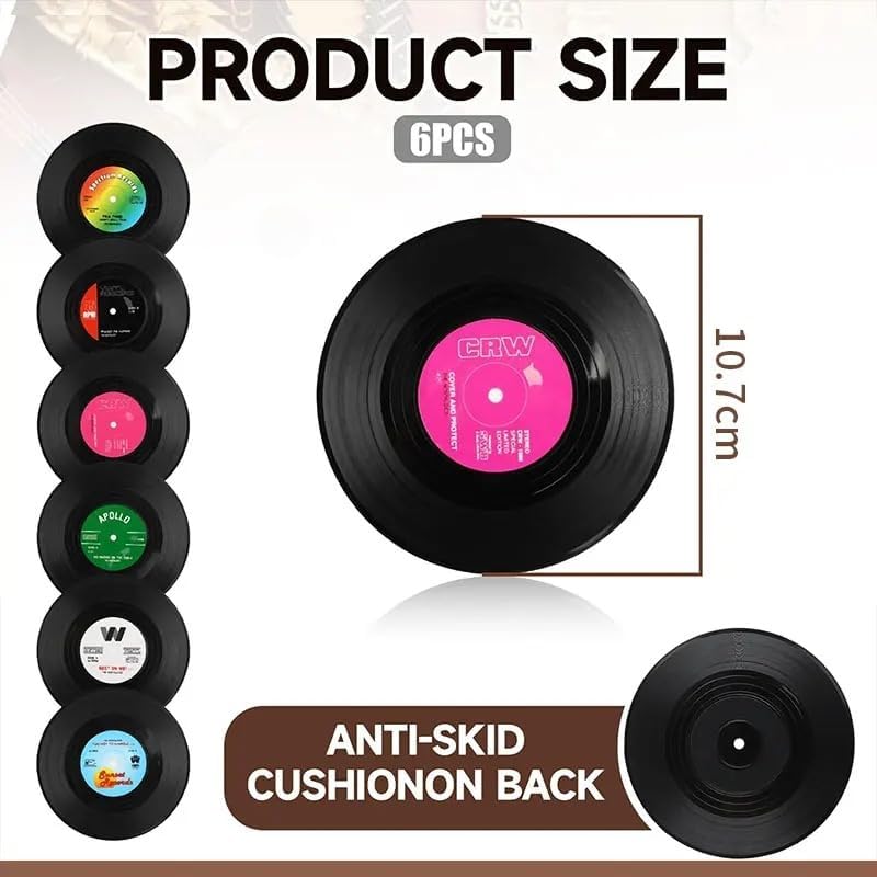 Miniatura 4 de 6 posavasos de disco de vinilo retro divertidos para bebidas, música creativa, para amantes de la música, decoración del hogar, regalo de