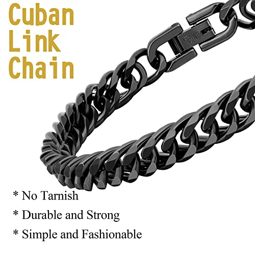 3PCS Cuban Link Bracelet Necklace, Black Sturdy 316L Stainless Steel Cuban Link Chain for Men Jewelry Set 8mm, 7/8/9 Inches3
