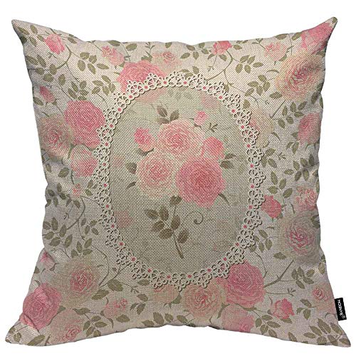 HOSNYE Housse de coussin décorative style shabby chic avec motif rose 40,6 x 40,6 cm avec un bouquet de roses