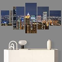 SIGNWIN 5 Panel Canvas Wall Art City Illuminations for Home Decorations Ready to Hang - 60