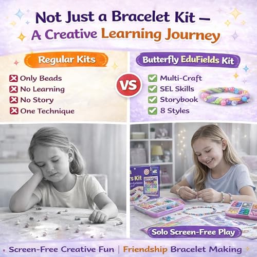 Image of Butterfly EduFields Bracelet Making Kit for Girls Age 8-14 | DIY Jewellery & Friendship Bracelet Making Set | Craft Activity | Birthday & Return Gift for Girls