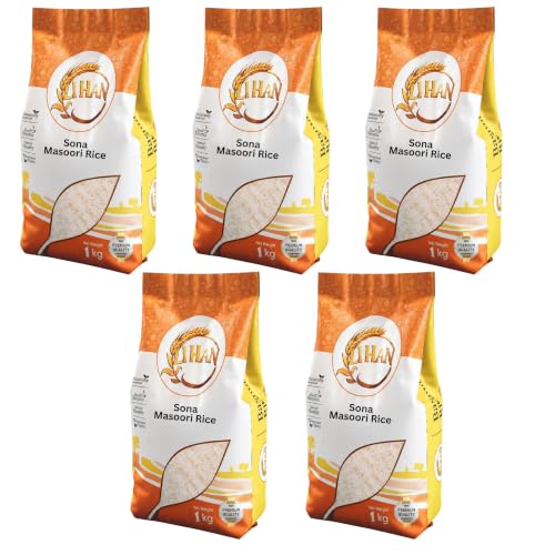 Image of Lihan Sona Masoori Rice 5kg | Premium Quality Rice for Everyday Cooking | Soft Texture, Easy to Digest & Naturally Aromatic | 1kg (Pack of 5)