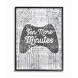 Stupell Industries Ten More Minutes Video Controller Gaming Grey White Words, Designed by Daphne Polselli Wall Art, 11 x 14, Black Framed