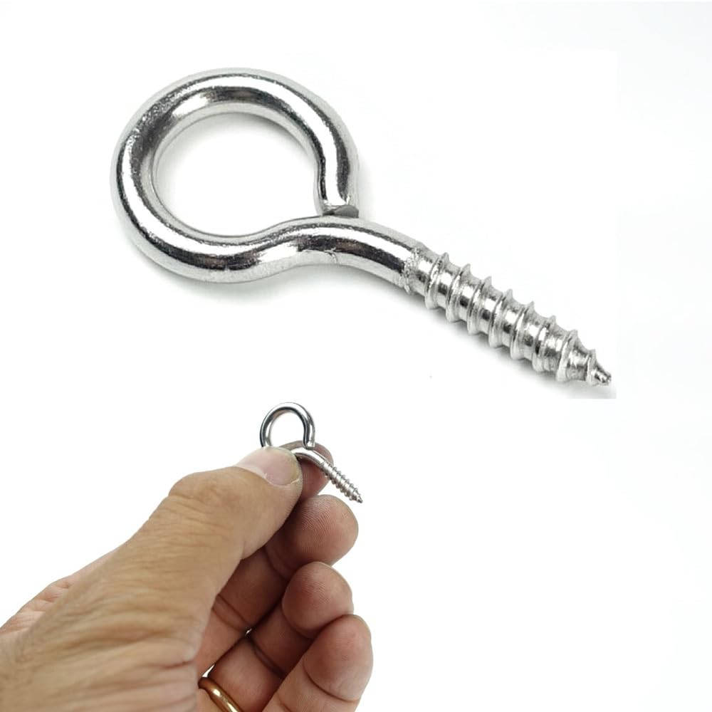Heuskay Silver 30Pcs 42Mm Small Eye Bolts Screw Eyelets Screw Hooks, Carbon Steel, 100% Carbon Steel, Diy Crafts Wood Crafts