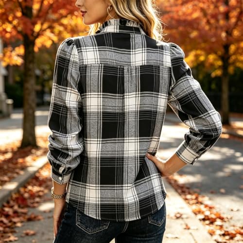 Ruffle Tops for Women Dressy Casual Long Sleeve Henley Gingham Top - image 7