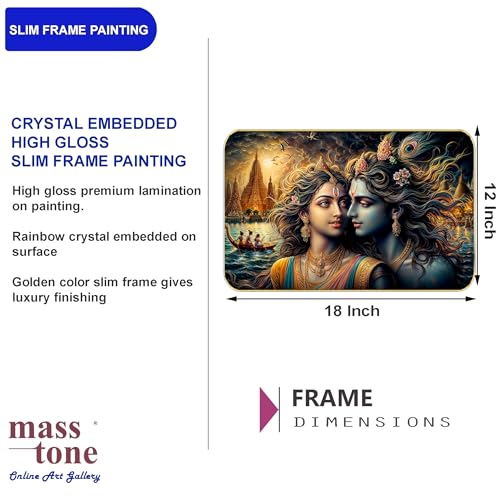 Image of Masstone Radha Krishna Crystal Embedded High Gloss Wall Painting, Golden Slim Frame, 45x30 Cm Wall Art for Living Room, Bedroom, Office & Home Decor (HG11)