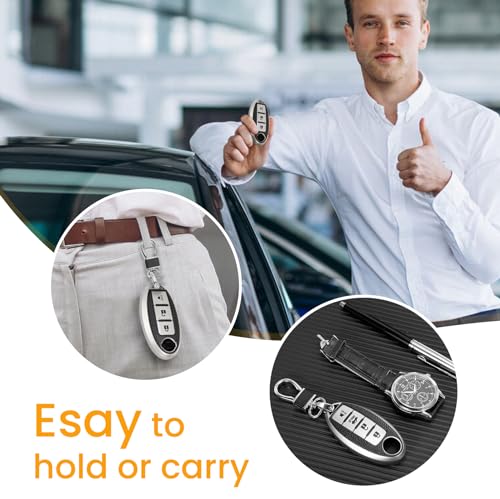 Image of Key Fob Cover for Nissan Kicks, Leather-Style Keychain Tab, Silver