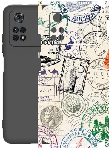 Image of AtOdds - Full Body Back Screen Guard Protector Film - Lamination Wrap Skin Sticker Compatible with Poco M4 PRO (4G) | Scratchproof Matte Finish (Stamps)
