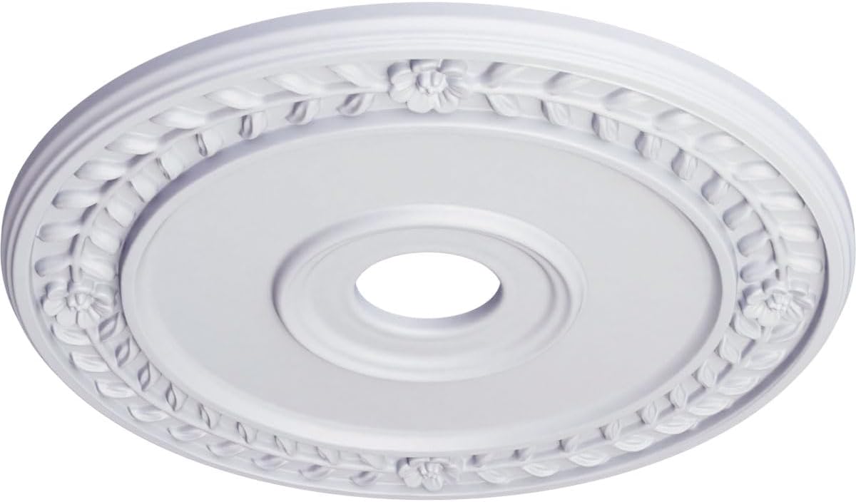 Ekena Millwork CM21WR Wreath Ceiling Medallion, 21 1/8"OD x 3 5/8"ID x 7/8"P (Fits Canopies up to 6"), Factory Primed